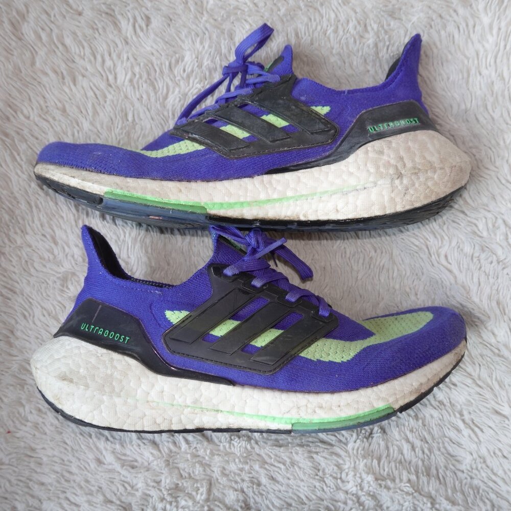 Men's Size 7 adidas Ultraboost-21 Running Shoe, Sonic Ink/Black/Screaming Green